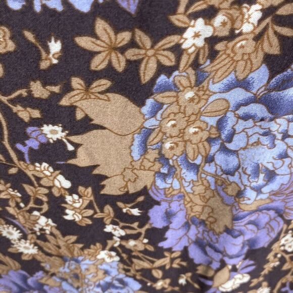 R Vivimos Dress Brown Purple Floral Boho Peasant Bead Tie Rayon Midi Size Small - Picture 6 of 7